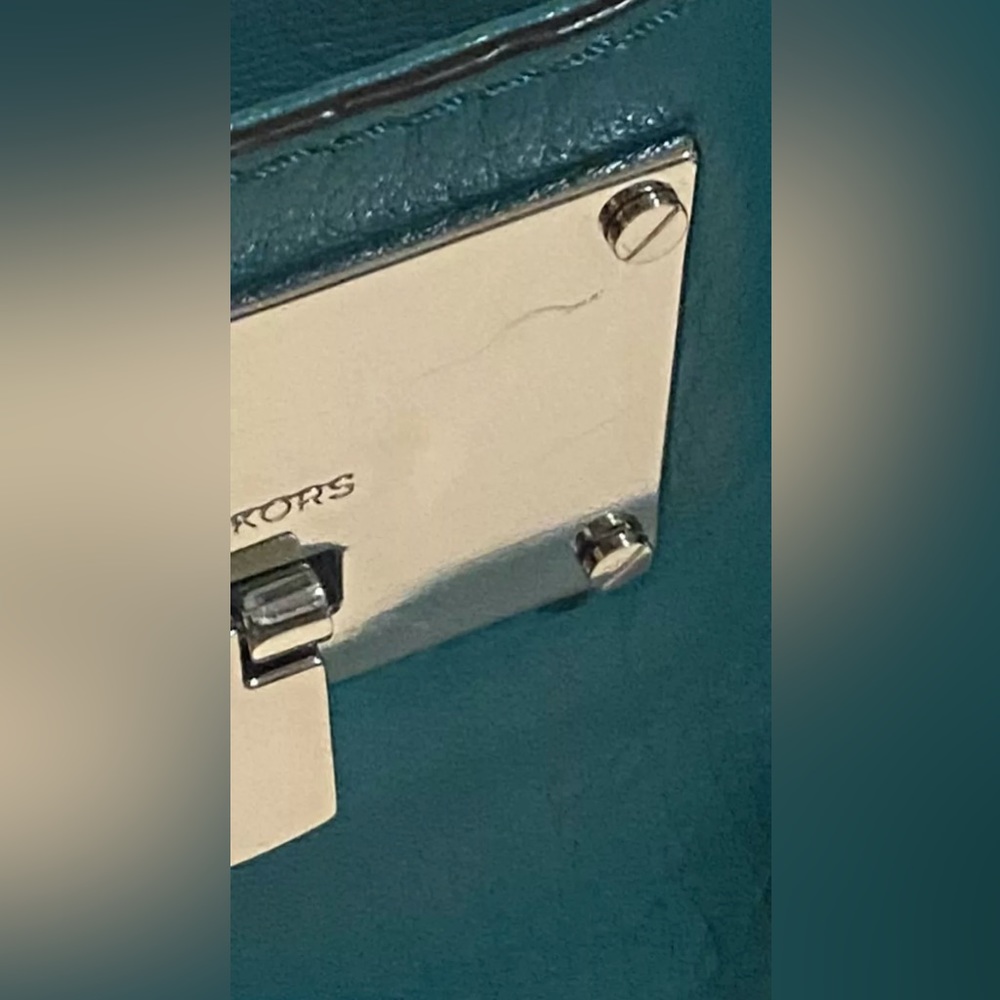 Michael Kors Channing Aqua Green Soft Leather Silver Chain MK Logo Hardware Tote - Picture 13 of 14